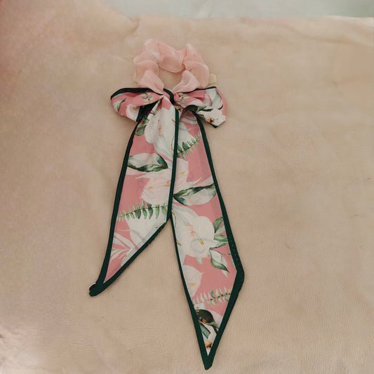 Floral Bow Scrunchie with Long Tail